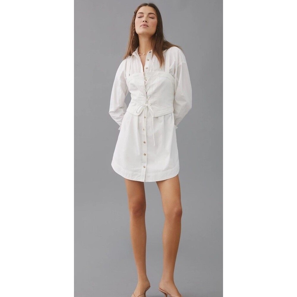 Anthropologie Pilcro Corset and Buttondown Shirt Twofer Dress Medium Women 36541
